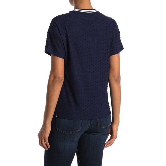 DR2 Daniel Rainn  Short Sleeve Crew Neck Textured Top Navy Blue - Picture 2 of 4